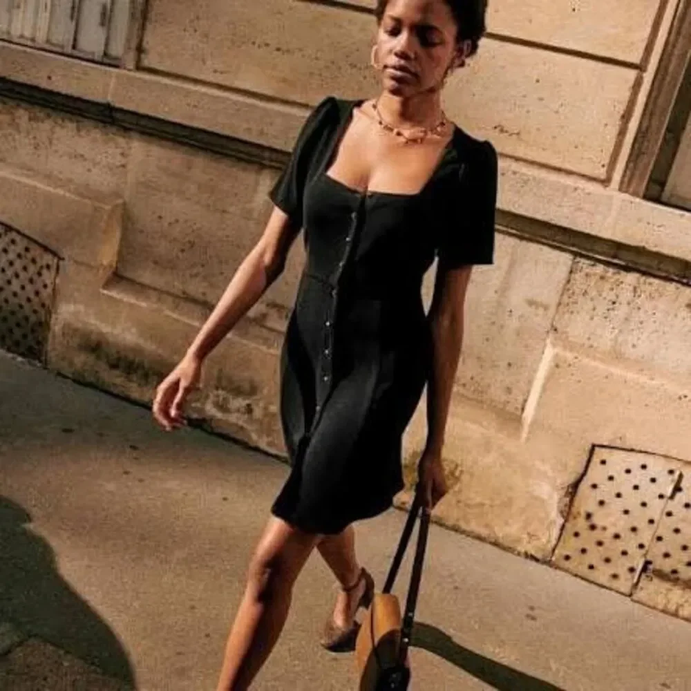 Sezane Lianne Square Neck Mini Dress in Black Size 34/2/XS